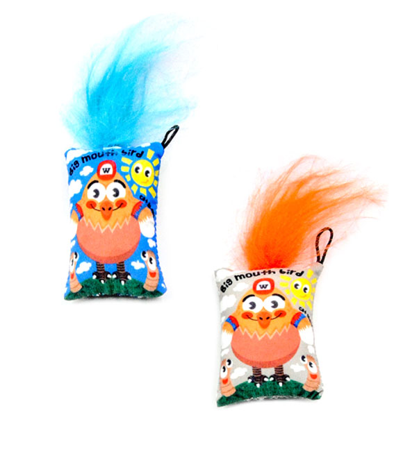 Pet Interest Big Mouth Hairy Bird 3D cat Toy with Silverline Orange