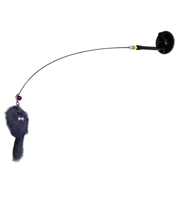 Pets.love.Earth Vacuum suction cup long steel wire cat Teasing stick Black