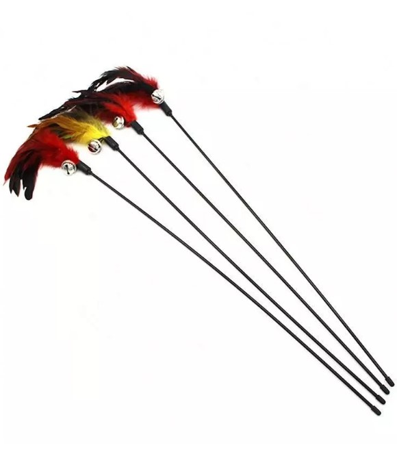Pets.Love.Earth Colorful Feather Wand with Bell