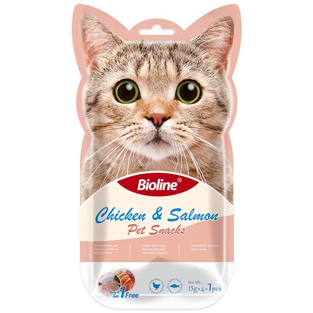 Bioline Chicken &amp; Salmon Kitten Liquid Snacks 4x15gm