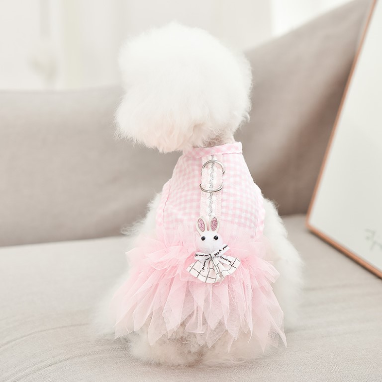 Pets.Love.Earth Checkered Tutu Light Pink With Leash