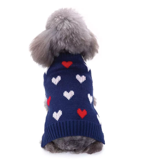 Pets.Love.Earth Sweater Blue with Red & White Hearts