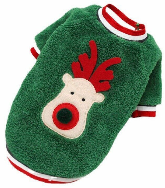 Pets.Love.Earth Coral Fleece Elk Dog Sweater Outing Cat Two-legged Clothes Green
