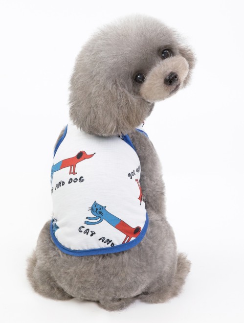 Pets.Love.Earth Cat &amp; Dog Cartoon Tank-Top White