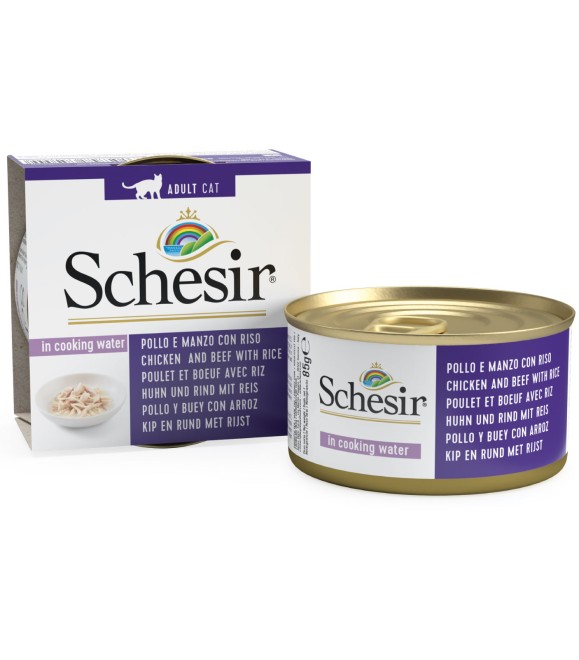 Schesir Can for Cat Chicken and Beef with Rice In Cooking Water 85g