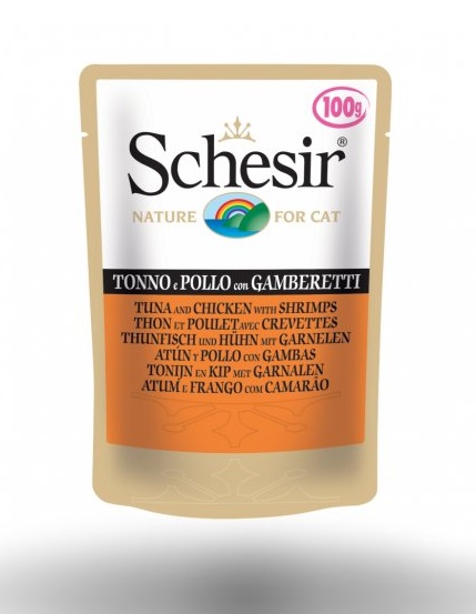 Schesir Pouch Nature Pollo Tuna and Chicken with Shrimps For Cats 100g