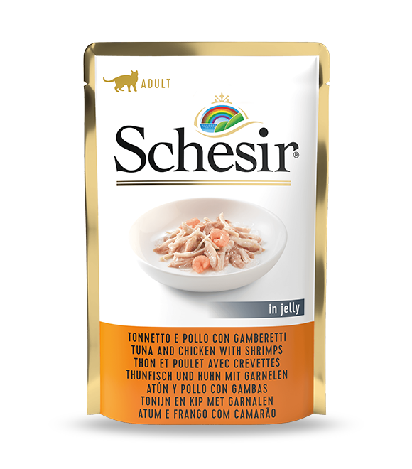Schesir Pouch Tuna and Chicken with Shrimps in Jelly For Adult Cat 85g