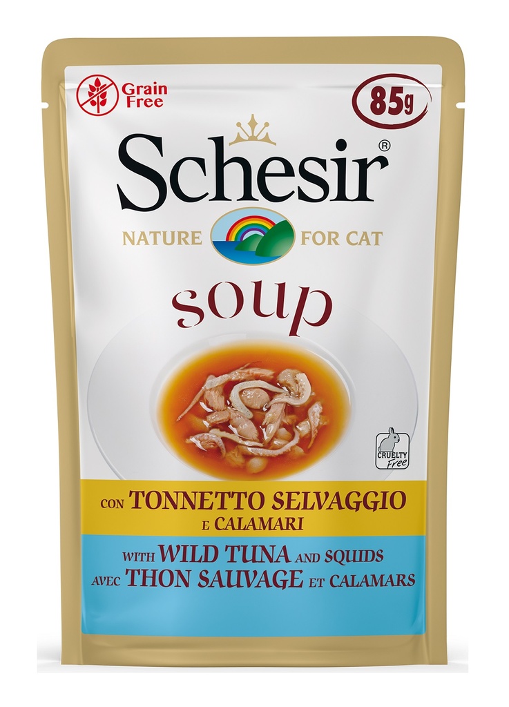 Schesir Pouch in Soup with Wild Tuna and Squids 85g