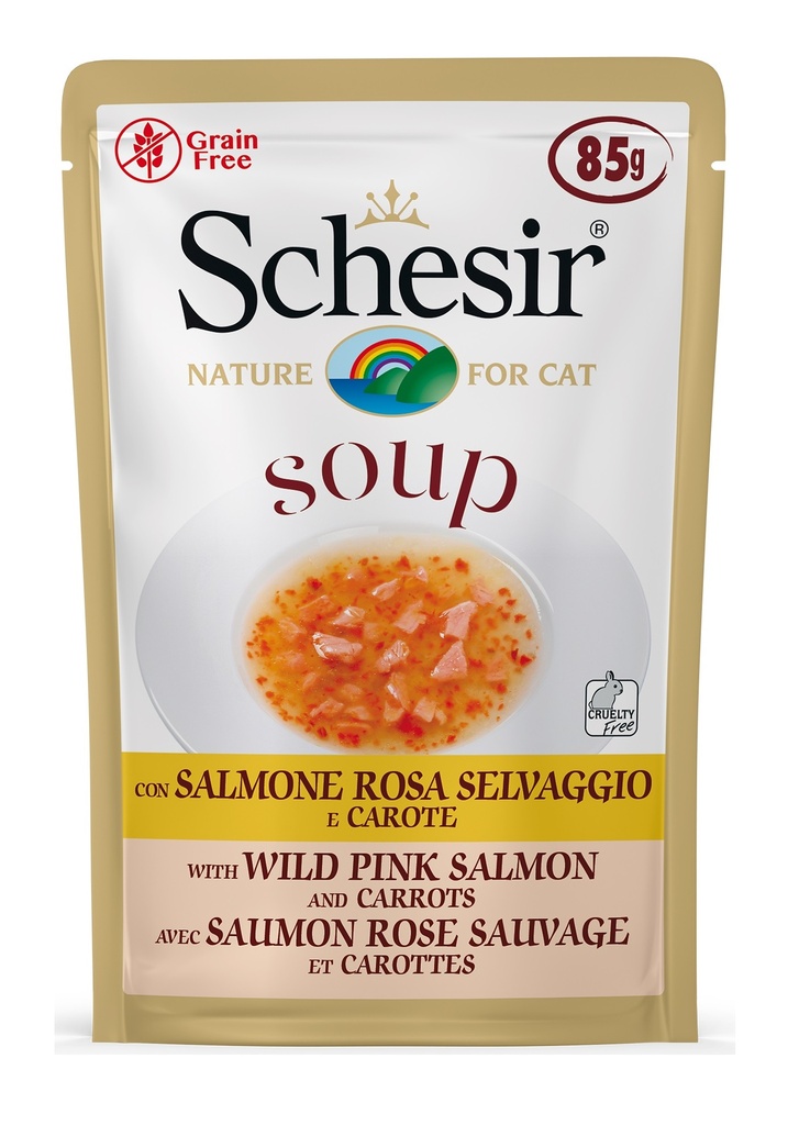 Schesir Pouch in Soup with Wild Pink Salmon and Carrots 85g