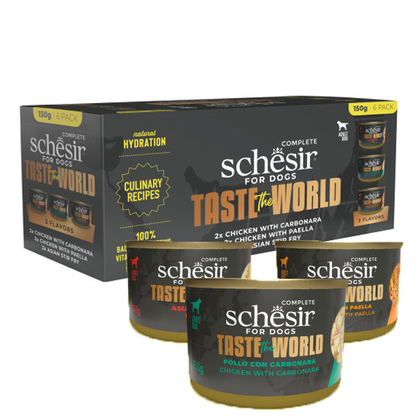 Schesir Taste The World Variety Pack For Dog  Chicken with Carbonara,Paella and Asian Strip fry  6X150g