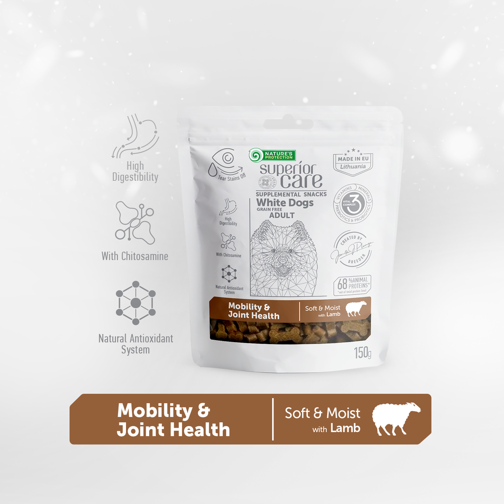 Nature's Protection Superior Care White Coat Supplemental Snacks Mobility &amp; Joint Health with Lamb For Adult Dogs 150g