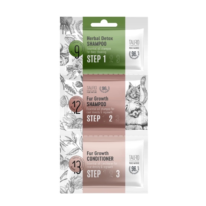 Tauro Pro Line Pure Nature Herbal Detox,Fur Growth Shmpoo and Conditioner 6X8X4ml