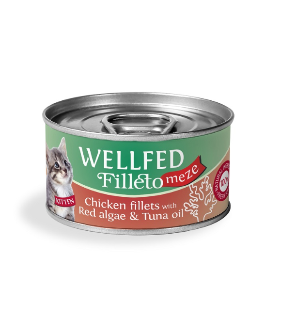 Pet Interest Wellfed Filleto Meze Chiken Fillet with Red Algae and Tuna oil Can 70g for Kitten