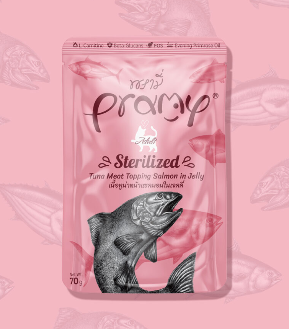 Pramy Tuna Meat Topping Salmon in Jelly Sterilized Cat Pouch 70g