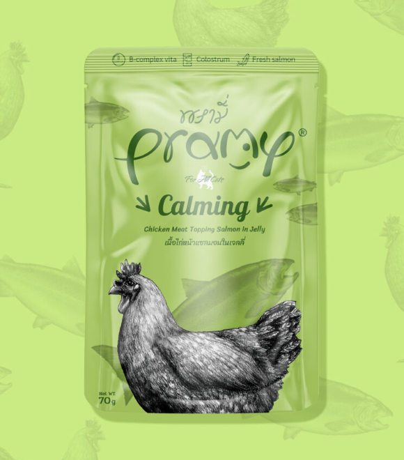 Pramy Chicken Meat Topping Salmon in Jelly Calming Cat Pouch 70g