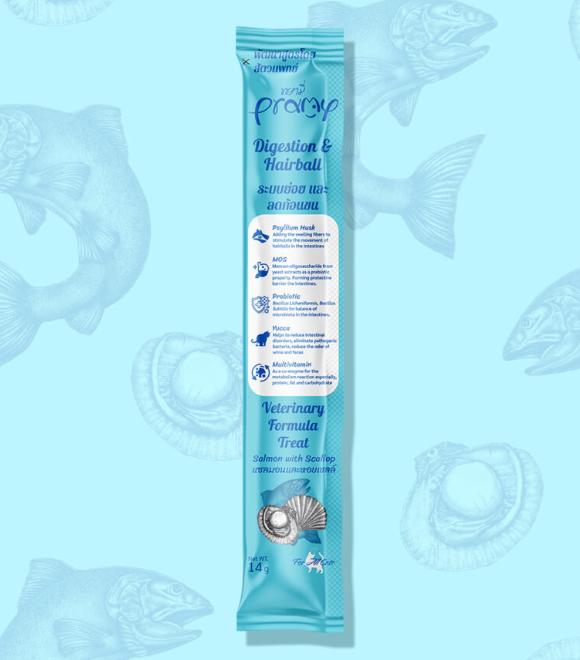 Pramy Veterinary Formula Treat Salmon with Scallop For Hairball Cat 14g