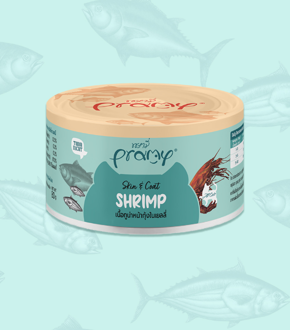 Pramy Tuna Topping Shrimp for Skin & Coat Cat Can 80g