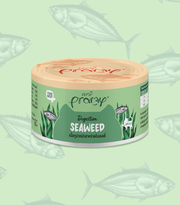 Pramy Tuna Topping Seaweed for Digestion Cat Can 80g