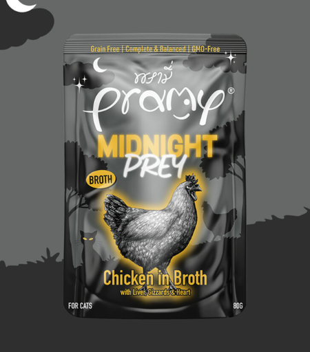 [8859601044799] Pramy Chicken in Broth Midnight Prey Cat Pouch 80g (1 Pouch)