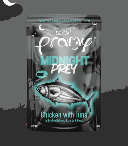[8859601044805] Pramy Chicken with Tuna Broth Midnight Prey Cat Pouch 80g (1 Pouch)