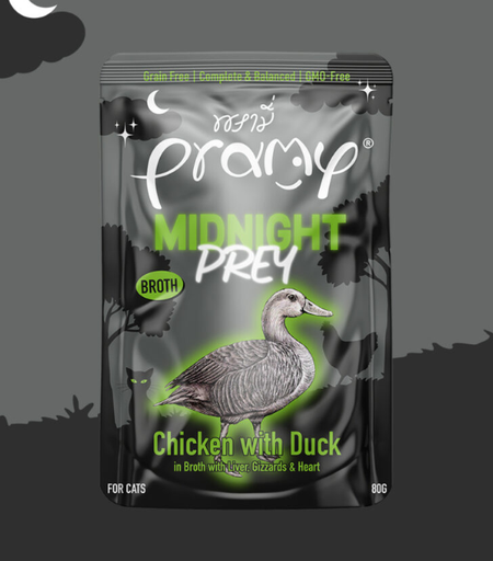[8859601044812] Pramy Chicken with Duck Broth Midnight Prey Cat Pouch 80g (1 Pouch)