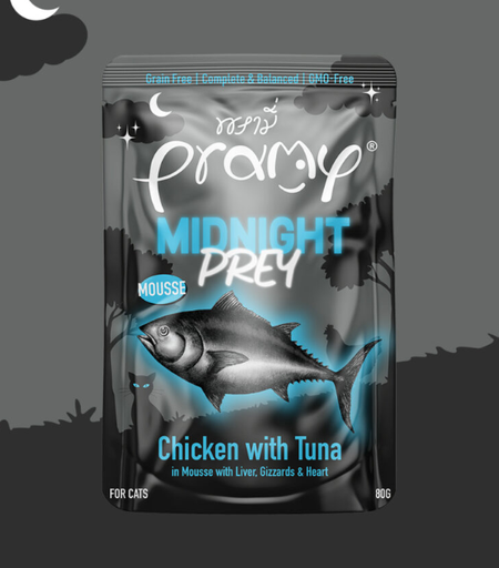 [8859601044843] Pramy Chicken with Tuna Mousse Midnight Prey Cat Pouch 80g (1 Pouch)