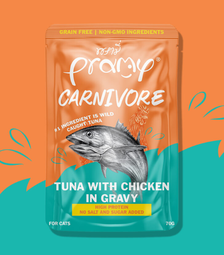[8859601044898] Pramy Carnivore Tuna with Chicken In Gravy Cat Pouch 70g (1 Pouch)