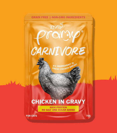 [8859601044911] Pramy Carnivore Chicken  In Gravy Cat Pouch 70g (1 Pouch)