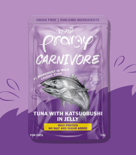 [8859601044942] Pramy Carnivore Tuna with Katsuobushi In Jelly Cat Pouch 70g (1 Pouch)