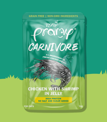 [8859601044959] Pramy Carnivore Chicken with Shirimp In Jelly Cat Pouch 70g (1 Pouch)