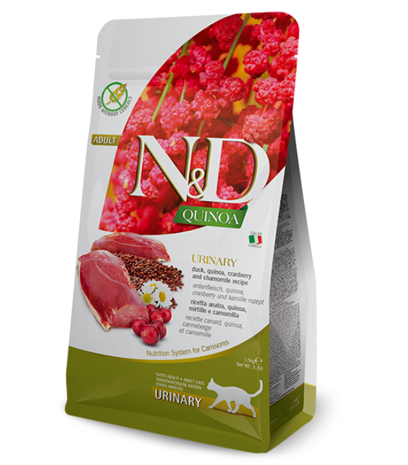 PZ-Farmina N&D Quinoa Urinary Duck, Cranberry & Chamomile Adult Dry Cat Food – 1.5 kg