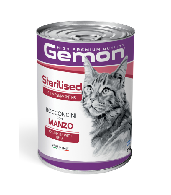 Gemon Sterilized Cat Chunkies with Beef – 415 g × 24 pcs