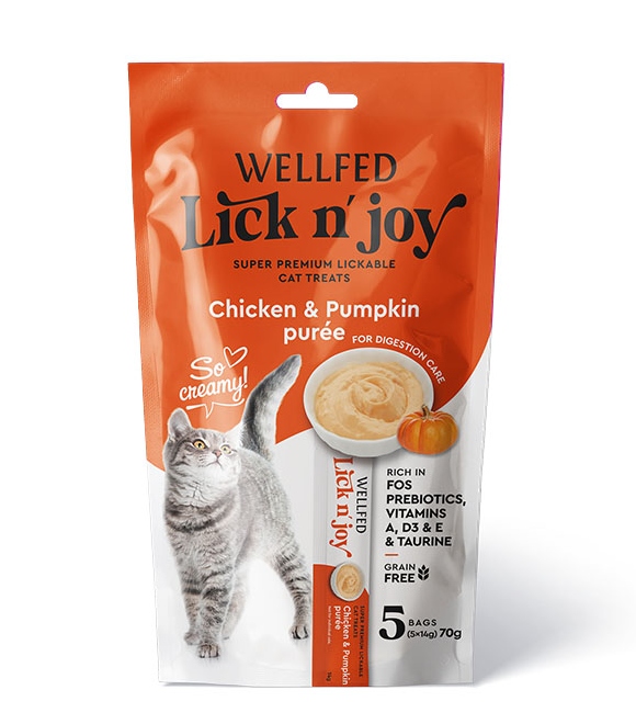 Pet Interest Wellfed Lick N’ Joy Chicken and Pumkin Puree 70g (5x14g)  For Cat