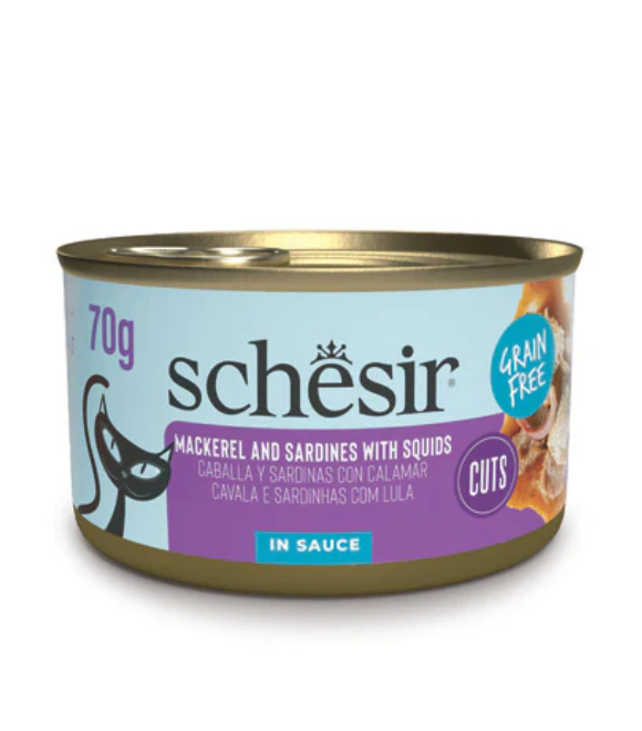 Schesir Cat Can Mackerel and Sardine Fillets with Squids in Sauce 70g