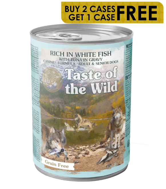 Taste of the Wild Rich in White Fish &amp; Tuna in Gravy for Adult and Senior Dogs – 390g