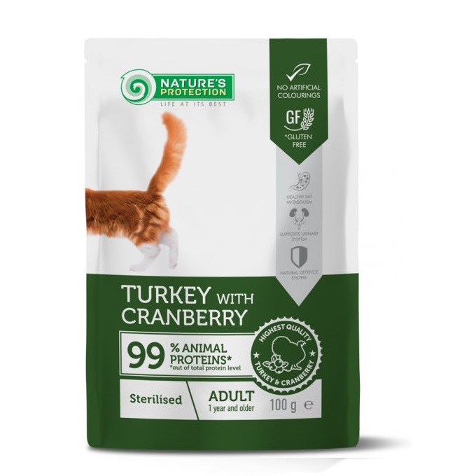 Nature’s Protection Sterilized Cat Pouch with Turkey & Cranberry – Adult Cats (100g)