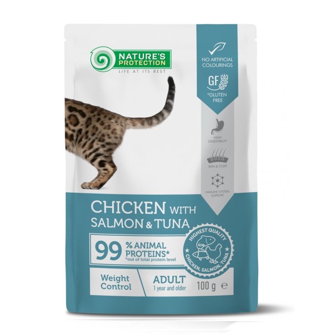 Nature’s Protection Weight Control Pouch with Chicken, Salmon & Tuna – Adult Cats (100g)