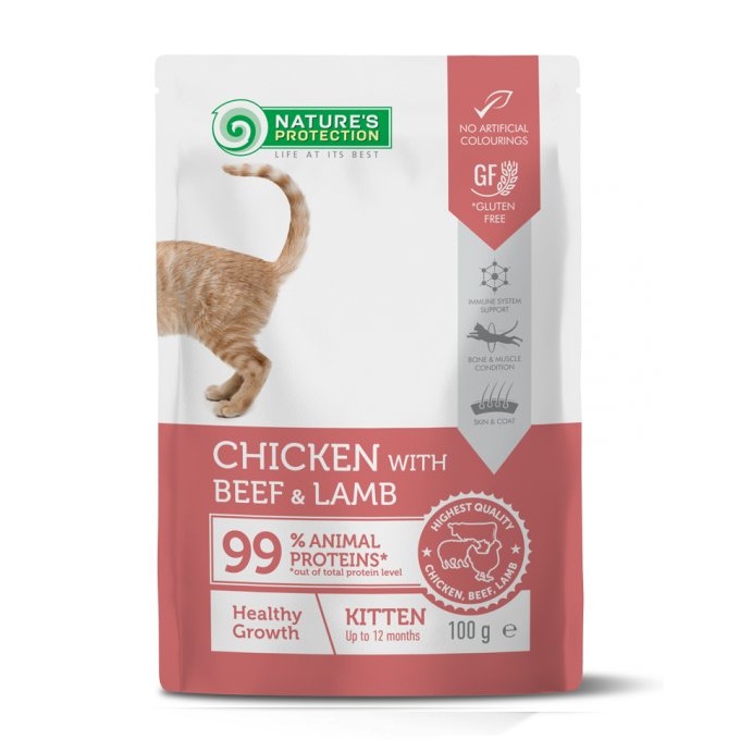 Nature’s Protection Healthy Growth Pouch with Chicken, Beef & Lamb – Kittens (100g)