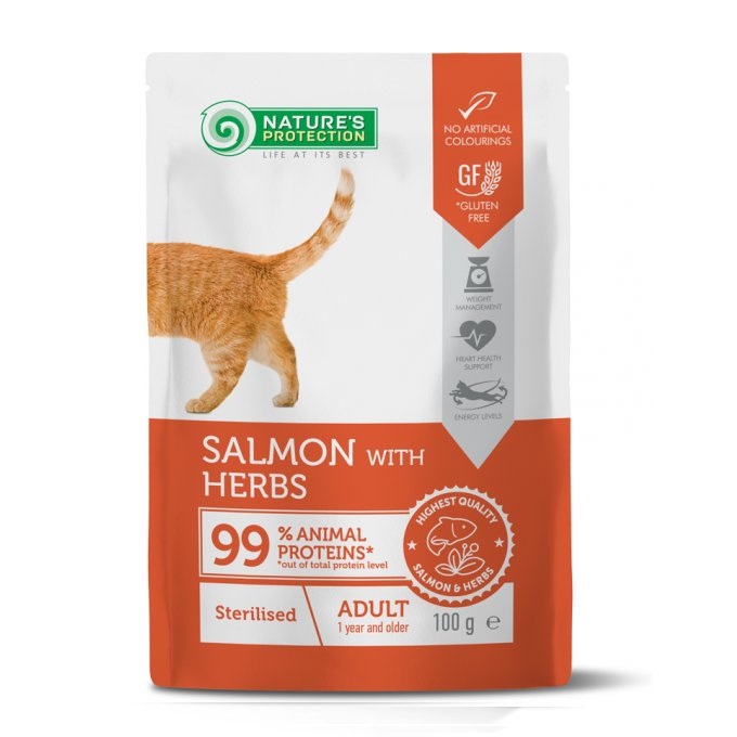 Nature’s Protection Sterilised Cat Pouch with Salmon & Herbs – Adult Cats (100g)