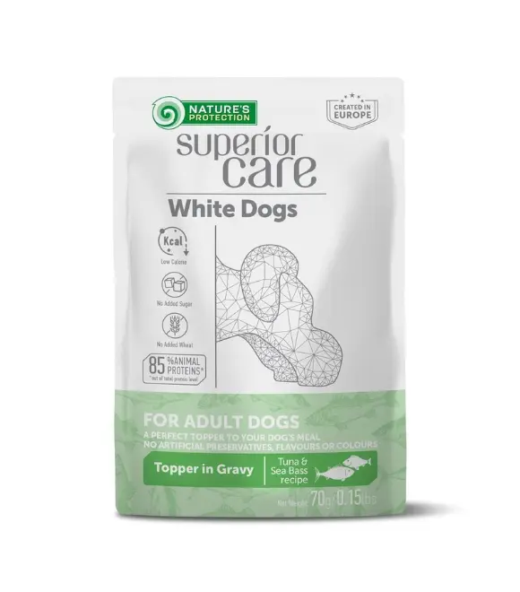 Nature’s Protection Superior Care Adult All Breed Dog White Coat Tuna & Sea Bass Wet Food – 70g Pouches