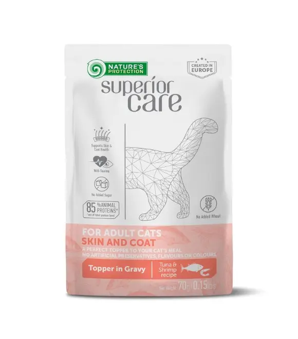 Nature’s Protection Superior Care Adult Cat Skin & Coat Support Tuna & Shrimp Wet Food – 70g