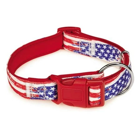 [721343522461] Casual Canine Neoprene Collar, 14 to 20-Inch, Red Flag