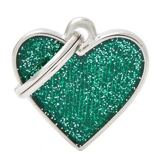 [8055960257485] My Family Shine ID Tag - Glitter Heart Green