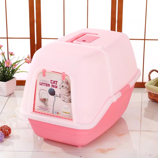 [6958401302350] Pets.Love.Earth Cat Litter Box Pink with Folding Hood 24x16x17