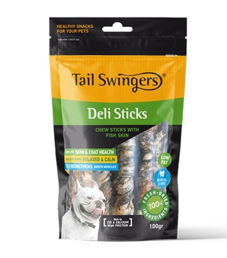 [5206819112834] Pet Interest Tail Swingers Deli Sticks with Fish Skin 100g