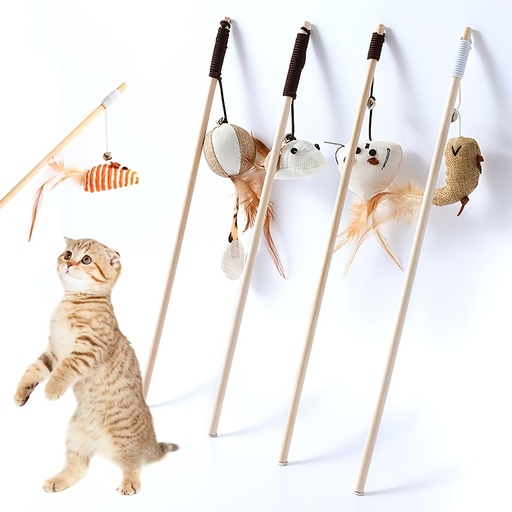 [6084001390289] Pets.Love.Earth Wooden Teaser With Linen &amp; Feather