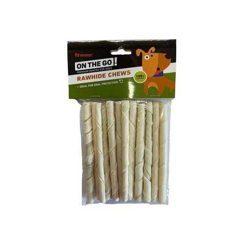[5206819124394] Pet Interest OTG White Rawhide Twisted Sticks 5 X8-9g 10Pcs