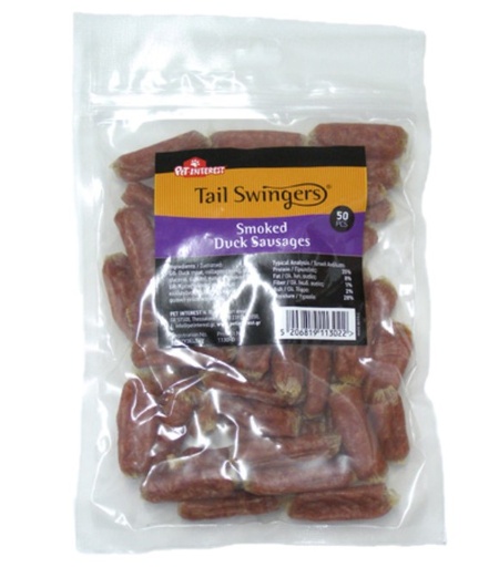 [5206819113022] Pet Interest Tail Swingers Smoked Duck Sausages 375g