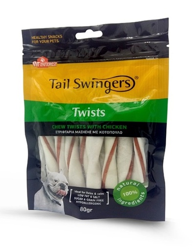 [5206819110717] Pet Interest Tail Swingers Twists Chew With Chicken 9CM 120g