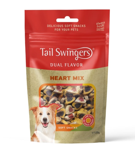 [5206819013711] Pet Interest Tail Swingers Dual Flavor Heart Mix with meat and fish 125g
